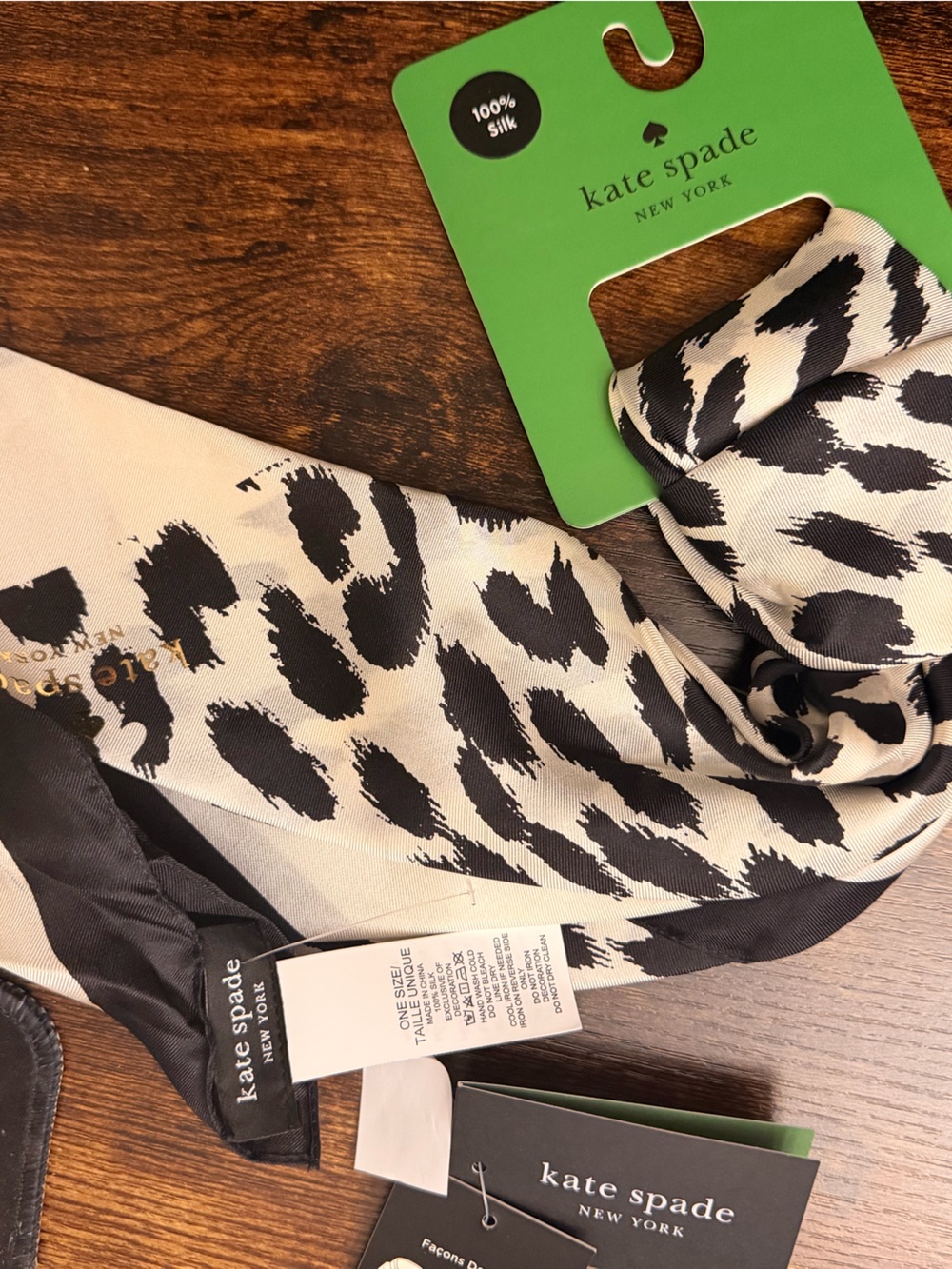 kate spade Black and Cream Animal Print Silk Scarf